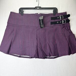 Dolls Kill Current Mood Skirt 2X Pink Blue Stripe Mini Pleated Buckles Goth NEW